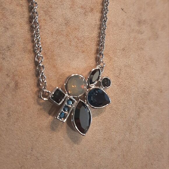 Necklace Multicolored Stones with Silver Chain - Picture 3 of 7